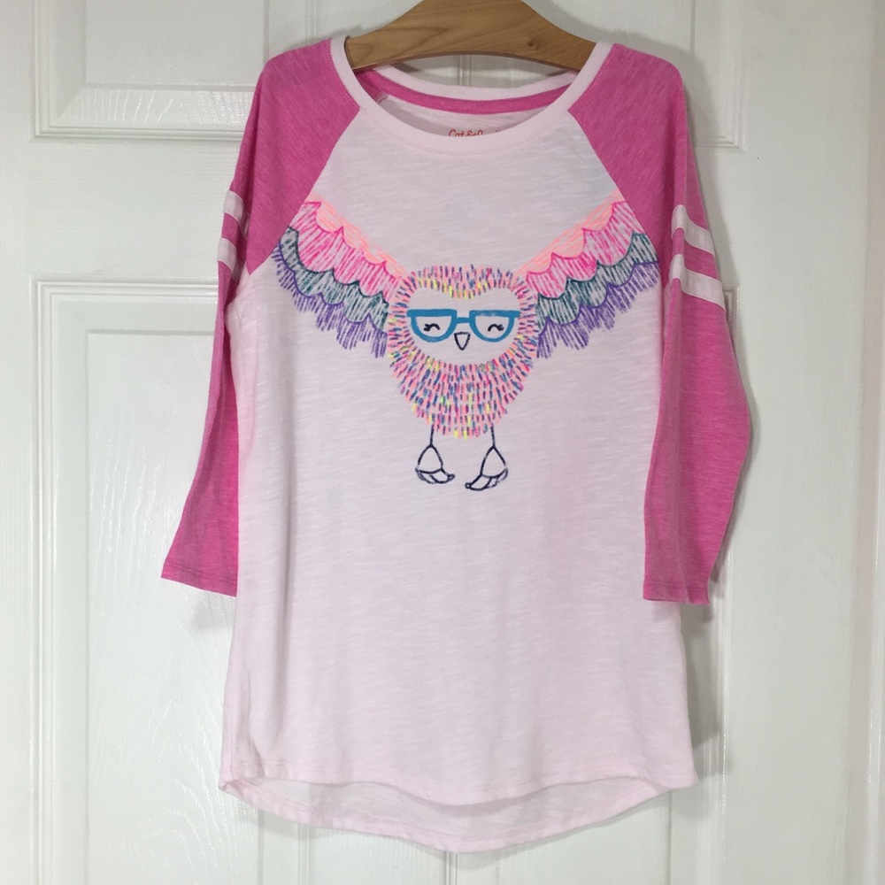 Pink Owl Baseball 3/4 Sleeve T Shirt